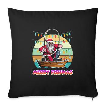 Merry Fishmas Nikolaus Angler Angel - Sofa pillowcase 17,3'' x 17,3'' (45 x 45 cm) - black - Front