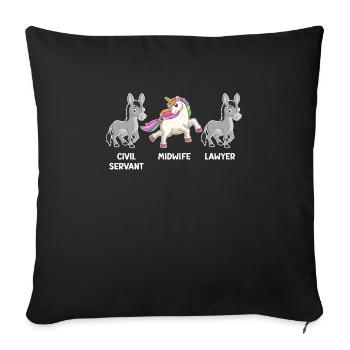 Licorne Avocate fonctionnaire Je suis sage-femme - Housse de coussin décorative 45 x 45 cm - noir - Devant