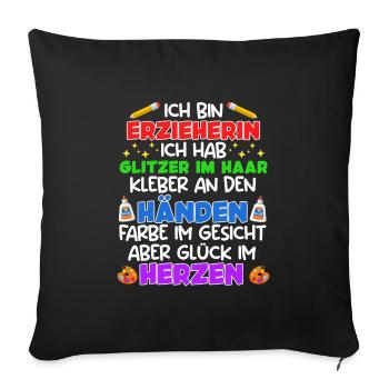 Glitzer in Haaren Klebe an den Händen Erzieherin - Sofakissenbezug 45 x 45 cm - Schwarz - Vorne