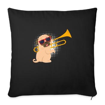 Musician with pug dog plays trombone - Sofa pillowcase 17,3'' x 17,3'' (45 x 45 cm) - black - Front