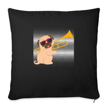 Musician with pug dog plays trombone - Sofa pillowcase 17,3'' x 17,3'' (45 x 45 cm) - black - Front