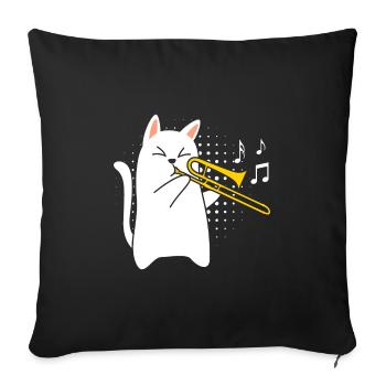 Musicien avec chat joue du trombone - Housse de coussin décorative 45 x 45 cm - noir - Devant