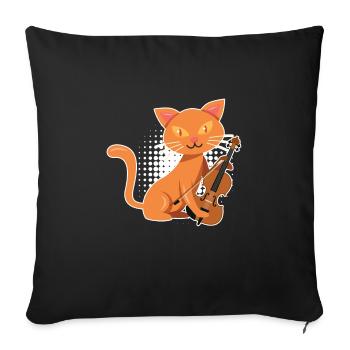Musician with cat I play violin - Sofa pillowcase 17,3'' x 17,3'' (45 x 45 cm) - black - Front