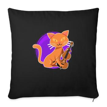 Musicien avec chat je joue du violon - Housse de coussin décorative 45 x 45 cm - noir - Devant