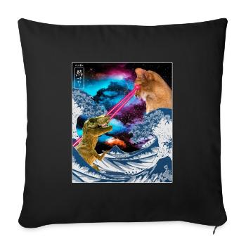Japan Comic Great Wave Cat Vs Dinoaur T-Rex Otaku - Sofa pillowcase 17,3'' x 17,3'' (45 x 45 cm) - black - Front