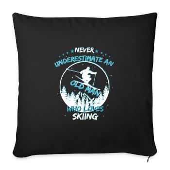 Vieil homme sur skis - Housse de coussin décorative 45 x 45 cm - noir - Devant