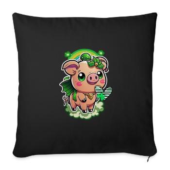 Outfit st Patrick Cute pig clover kawaii - Sofa pillowcase 17,3'' x 17,3'' (45 x 45 cm) - black - Front