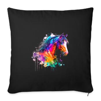 Idée passion chevaux cavalière aquarelle splash - Housse de coussin décorative 45 x 45 cm - noir - Devant