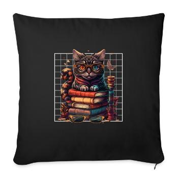 Amoureux des chats et rat de bibliothèque Amoureux du livre et - Housse de coussin décorative 45 x 45 cm - noir - Devant