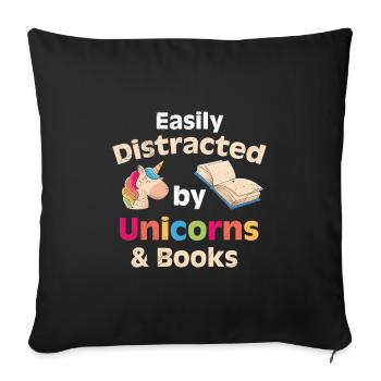 Amateurs de livres Facile à distraire par les licornes - Housse de coussin décorative 45 x 45 cm - noir - Devant
