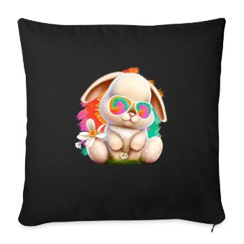 Osterhase mit Brille Cute Bunny bunte Hasen - Sofakissenbezug 45 x 45 cm - Schwarz - Vorne