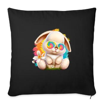 Osterhase mit Brille Cute Bunny bunte Hasen - Sofakissenbezug 45 x 45 cm - Schwarz - Vorne