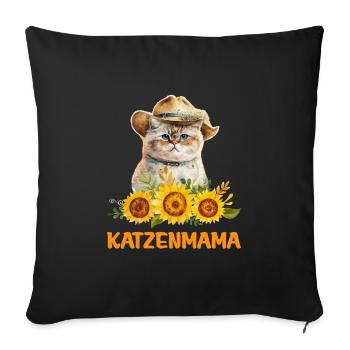 Katzenmama Blumen Katzenliebhaber Katzenfans - Sofakissenbezug 45 x 45 cm - Schwarz - Vorne