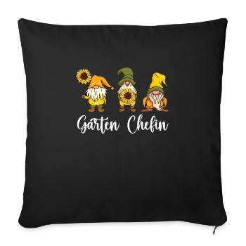 Garten Chefin Sonnenblumen Gartenzwerge - Sofakissenbezug 45 x 45 cm - Schwarz - Vorne