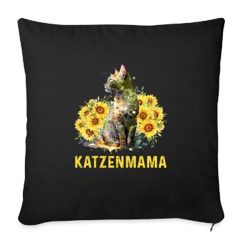 Katzenmama Blumen Katzenliebhaber Katzenfans - Sofakissenbezug 45 x 45 cm - Schwarz - Vorne