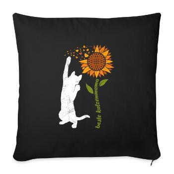 Beste Katzenmama Sonnenblumen Katzenliebhaberin - Sofakissenbezug 45 x 45 cm - Schwarz - Vorne