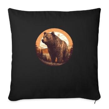 Retro Brown Bear Sunset Forest and Trees - Sofa pillowcase 17,3'' x 17,3'' (45 x 45 cm) - black - Front