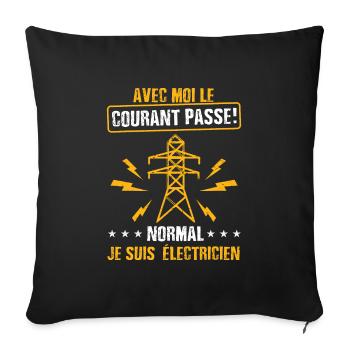 Idée cadeau papa humour fête des pères électricien - Housse de coussin décorative 45 x 45 cm - noir - Devant