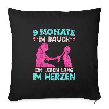 Werdende Mama 2024 9 Monate im Bauch Baby - Sofakissenbezug 45 x 45 cm - Schwarz - Vorne