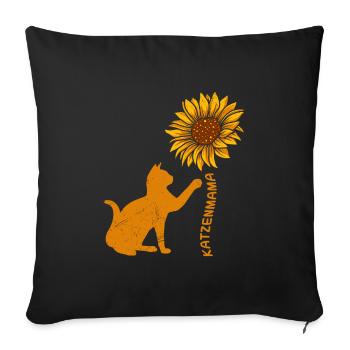 Katzenmama Sonnenblumen Katzenliebhaberin - Sofakissenbezug 45 x 45 cm - Schwarz - Vorne