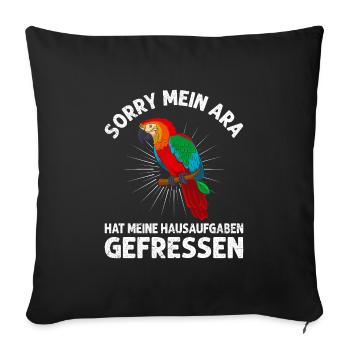 Papagei Mein Ara hat meine Hausaufgaben gefressen - Sofakissenbezug 45 x 45 cm - Schwarz - Vorne