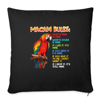 Macaw Regeln Papagei Fan Aras Vogelliebhaber - Sofakissenbezug 45 x 45 cm - Schwarz - Vorne