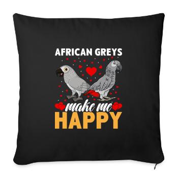 Les Gris d’Afrique me rendent heureux Perroquets gris - Housse de coussin décorative 45 x 45 cm - noir - Devant