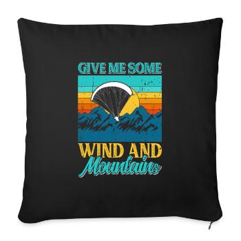 Vol en parapente thermique Donnez-moi le vent et les montagnes - Housse de coussin décorative 45 x 45 cm - noir - Devant
