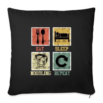 Waller Pêche Manger Sommeil Nouilles Répéter - Housse de coussin décorative 45 x 45 cm - noir - Devant