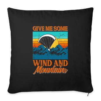 Vol en parapente thermique Donnez-moi le vent et les montagnes - Housse de coussin décorative 45 x 45 cm - noir - Devant