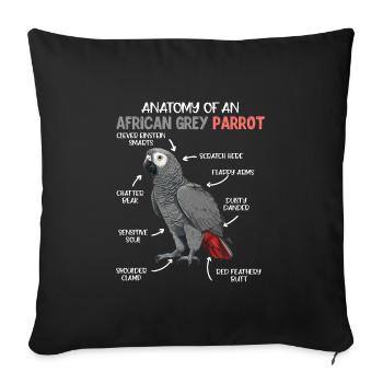 Anatomie d’un perroquet gris africain amoureux des oiseaux - Housse de coussin décorative 45 x 45 cm - noir - Devant