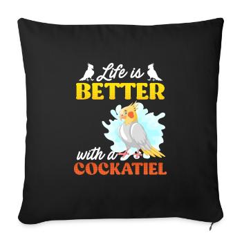 La vie est meilleure avec un Cockatiel Vogelfreund - Housse de coussin décorative 45 x 45 cm - noir - Devant