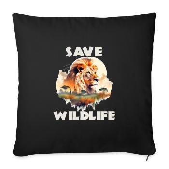 Save wildlife lion lion head motif - Sofa pillowcase 17,3'' x 17,3'' (45 x 45 cm) - black - Front