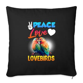 Peace Love Love Lovebirds Lovebird Parrots - Sofa pillowcase 17,3'' x 17,3'' (45 x 45 cm) - black - Front