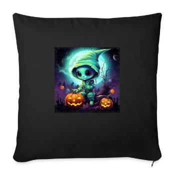 Alien Halloween: Green alien with pumpkin - Sofa pillowcase 17,3'' x 17,3'' (45 x 45 cm) - black - Front