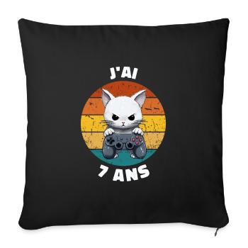 J'ai 7 ans anniversaire garçon console jeux vidéos - Housse de coussin décorative 45 x 45 cm - noir - Devant