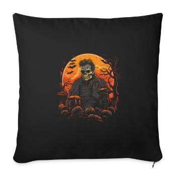 Zombie squelette effrayant devant une maison hantée - Housse de coussin décorative 45 x 45 cm - noir - Devant