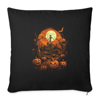 Haunted House with Pumpkins and Skeleton Full Moon - Sofa pillowcase 17,3'' x 17,3'' (45 x 45 cm) - black - Front