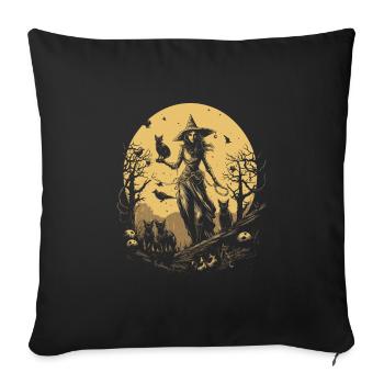 Creepy witch with black cats under full moon - Sofa pillowcase 17,3'' x 17,3'' (45 x 45 cm) - black - Front