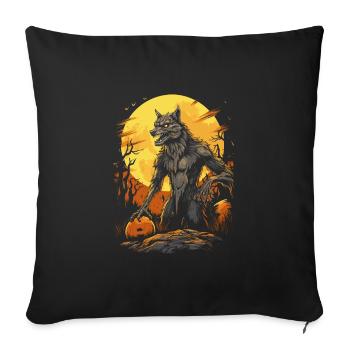 werewolf with pumpkin in front of full moon - Sofa pillowcase 17,3'' x 17,3'' (45 x 45 cm) - black - Front