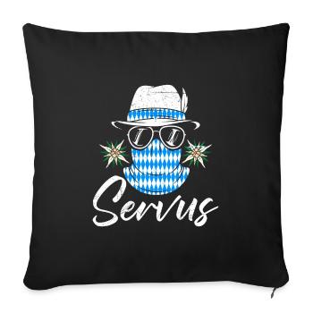 Bayerisch Servus Freistaat Bayern Blau Weiß - Sofakissenbezug 45 x 45 cm - Schwarz - Vorne
