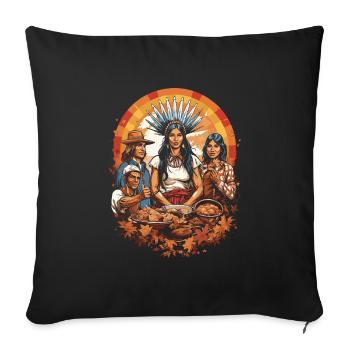 Pilger und Indianer Kulturelles Thanksgiving - Sofakissenbezug 45 x 45 cm - Schwarz - Vorne