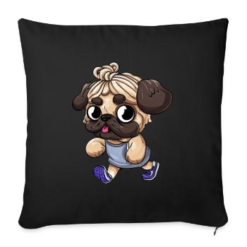 Sporty pug: Fit and active on the road - Sofa pillowcase 17,3'' x 17,3'' (45 x 45 cm) - black - Front