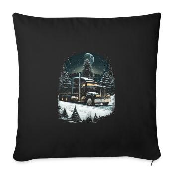 Chauffeur de camion de Noël Semi-remorque de Noël - Housse de coussin décorative 45 x 45 cm - noir - Devant