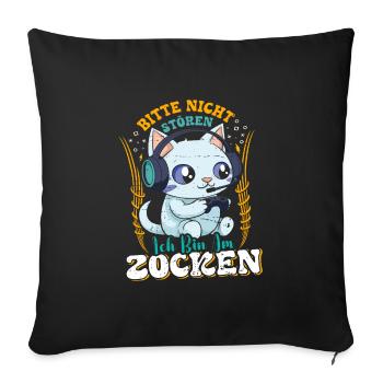 Gaming Katze Bitte nicht Stören Bin am Zocken - Sofakissenbezug 45 x 45 cm - Schwarz - Vorne