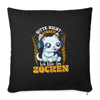 Gaming Katze Bitte nicht Stören Bin am Zocken - Sofakissenbezug 45 x 45 cm - Schwarz - Vorne