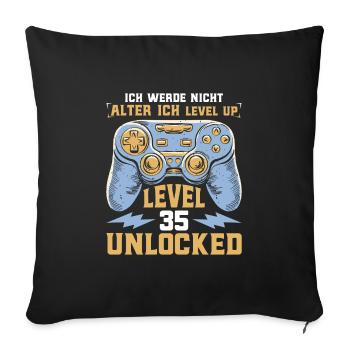 Retro Gamer B-Day Level 35 Unlocked Zocker - Sofakissenbezug 45 x 45 cm - Schwarz - Vorne