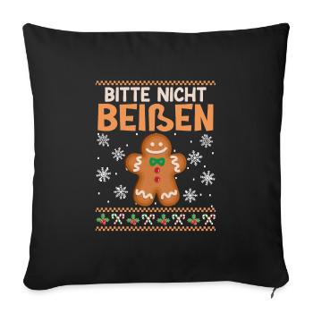 Lebkuchengebäck Bitte nicht Beißen Lebkuchenmann - Sofakissenbezug 45 x 45 cm - Schwarz - Vorne