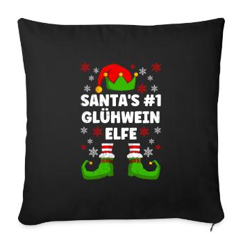 Santa's Nummer 1 Glühwein Elfe Weihnachten - Sofakissenbezug 45 x 45 cm - Schwarz - Vorne