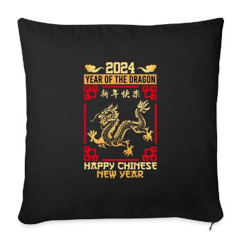 Année du Dragon Joyeux Nouvel An Chinois - Housse de coussin décorative 45 x 45 cm - noir - Devant